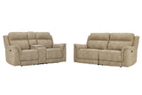 Next-Gen DuraPella Sand Power Reclining Sofa and Loveseat