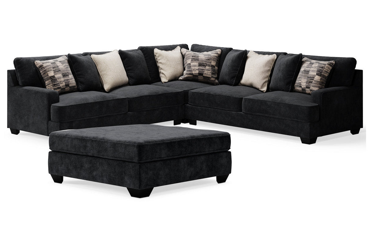 Lavernett Charcoal 3-Piece Sectional and Oversized Ottoman