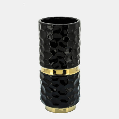 5x13"h Belted Vase, Black/gold