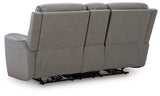 5Z-Comfort Coin Dual Power Leather Reclining Loveseat with Console by Ashley at Eve Furniture