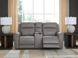 5Z-Comfort Coin Dual Power Leather Reclining Loveseat with Console by Ashley at Eve Furniture