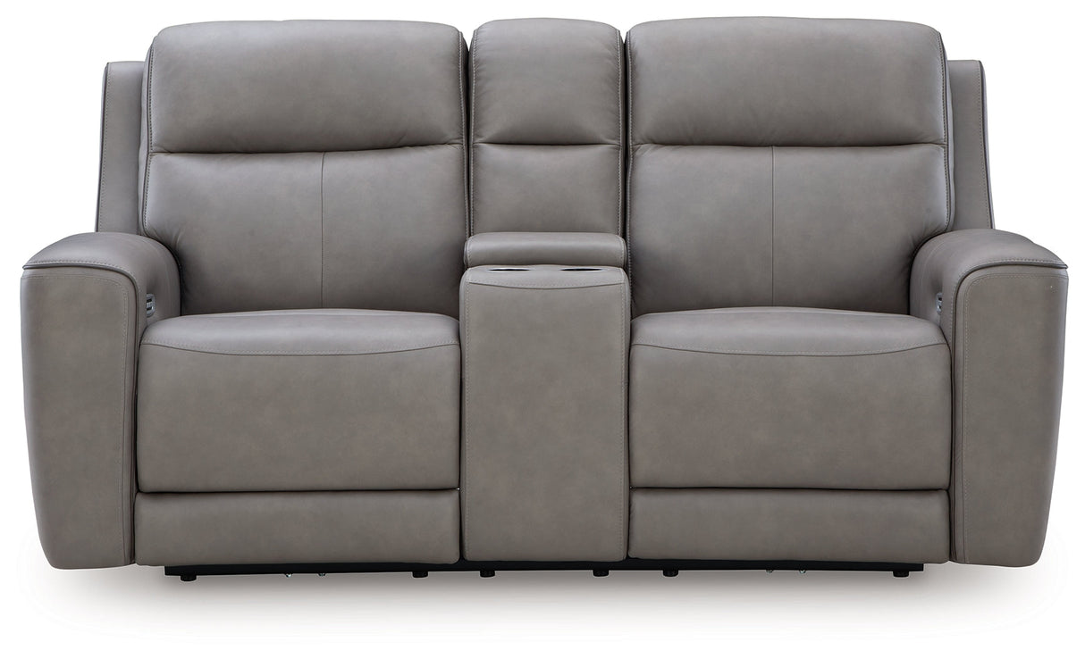 5Z-Comfort Coin Dual Power Leather Reclining Loveseat with Console by Ashley at Eve Furniture