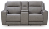 5Z-Comfort Coin Dual Power Leather Reclining Loveseat with Console by Ashley at Eve Furniture