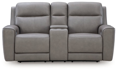 5Z-Comfort Coin Dual Power Leather Reclining Loveseat with Console by Ashley at Eve Furniture
