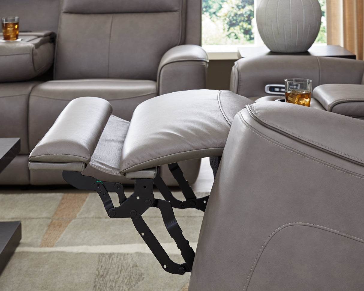 5Z-Comfort Coin Dual Power Leather Reclining Loveseat with Console by Ashley at Eve Furniture