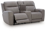 5Z-Comfort Coin Dual Power Leather Reclining Loveseat with Console by Ashley at Eve Furniture
