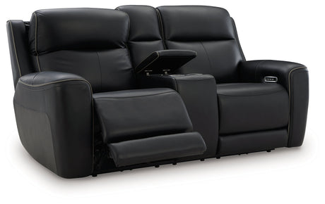 5Z-Relaxation Onyx Dual Power Leather Reclining Loveseat with Console by Ashley at Eve Furniture
