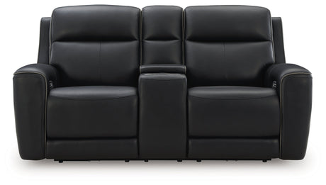 5Z-Relaxation Onyx Dual Power Leather Reclining Loveseat with Console by Ashley at Eve Furniture