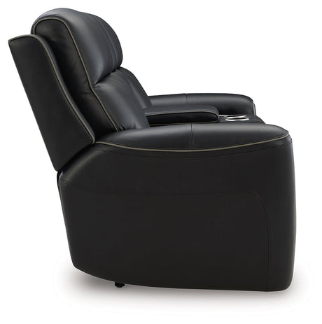 5Z-Relaxation Onyx Dual Power Leather Reclining Loveseat with Console by Ashley at Eve Furniture
