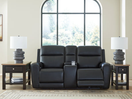5Z-Relaxation Onyx Dual Power Leather Reclining Loveseat with Console by Ashley at Eve Furniture
