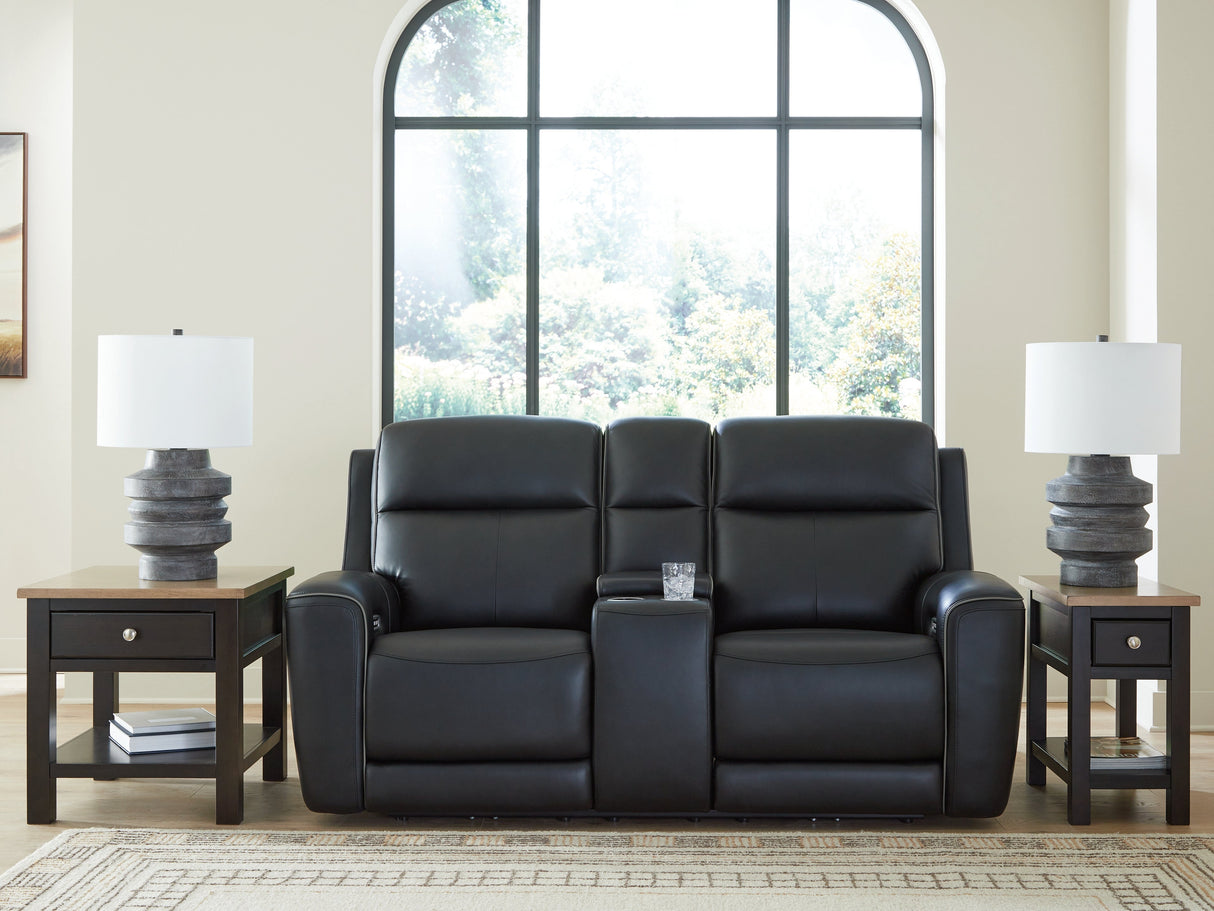 5Z-Relaxation Onyx Dual Power Leather Reclining Loveseat with Console by Ashley at Eve Furniture