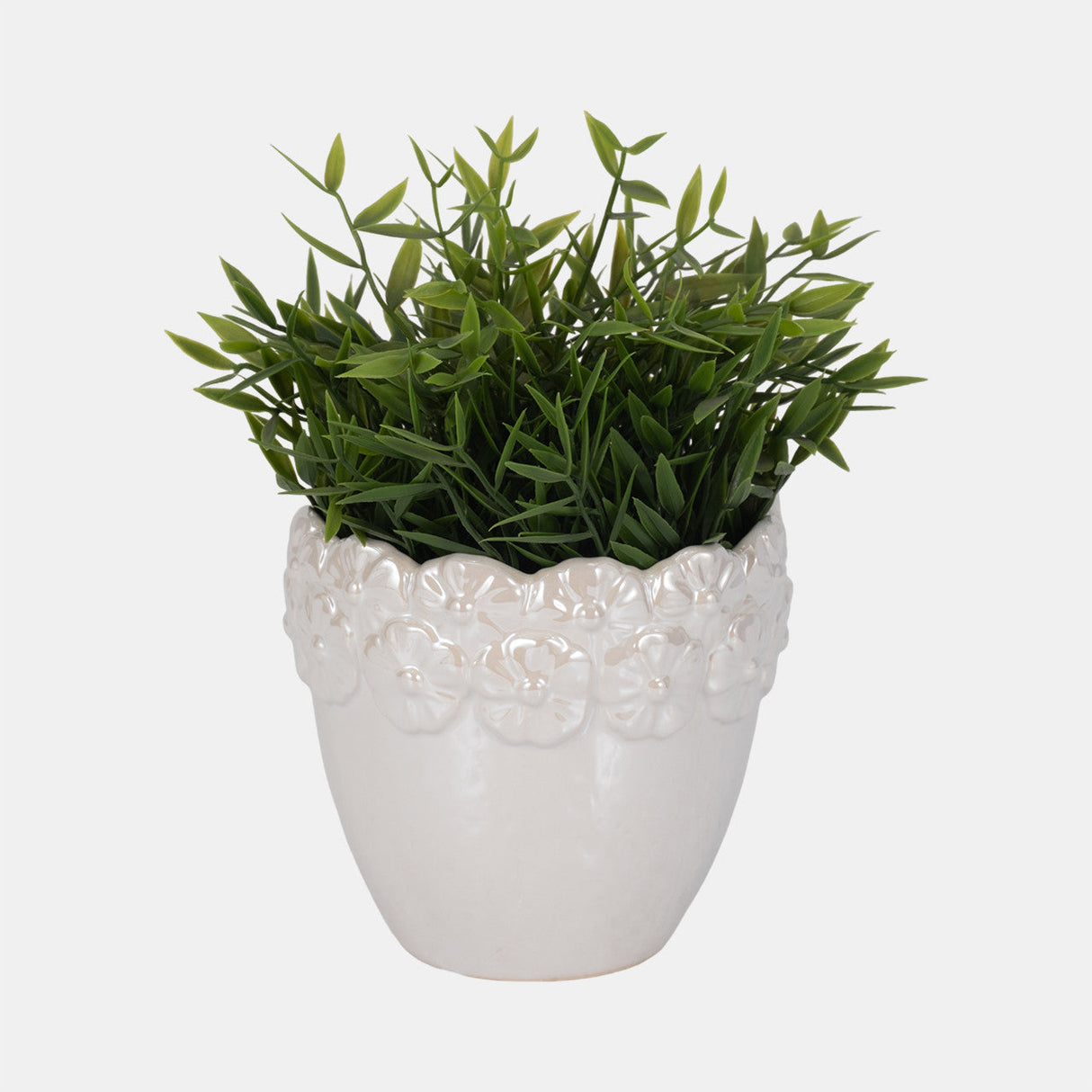 6" Iridescent Floral Crown Planter, Ivory