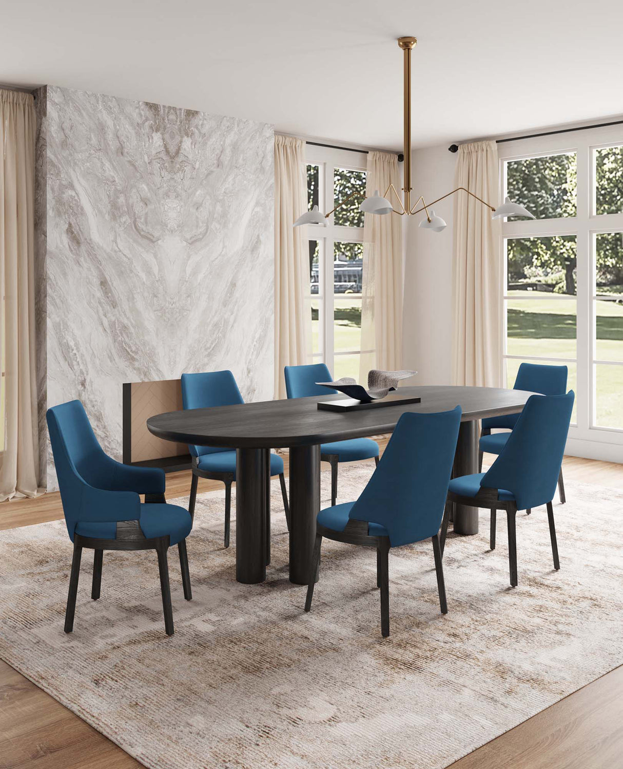 6-Piece Kara Dining Side and Arm Chairs in Blue by Manhattan Comfort at Eve Furniture