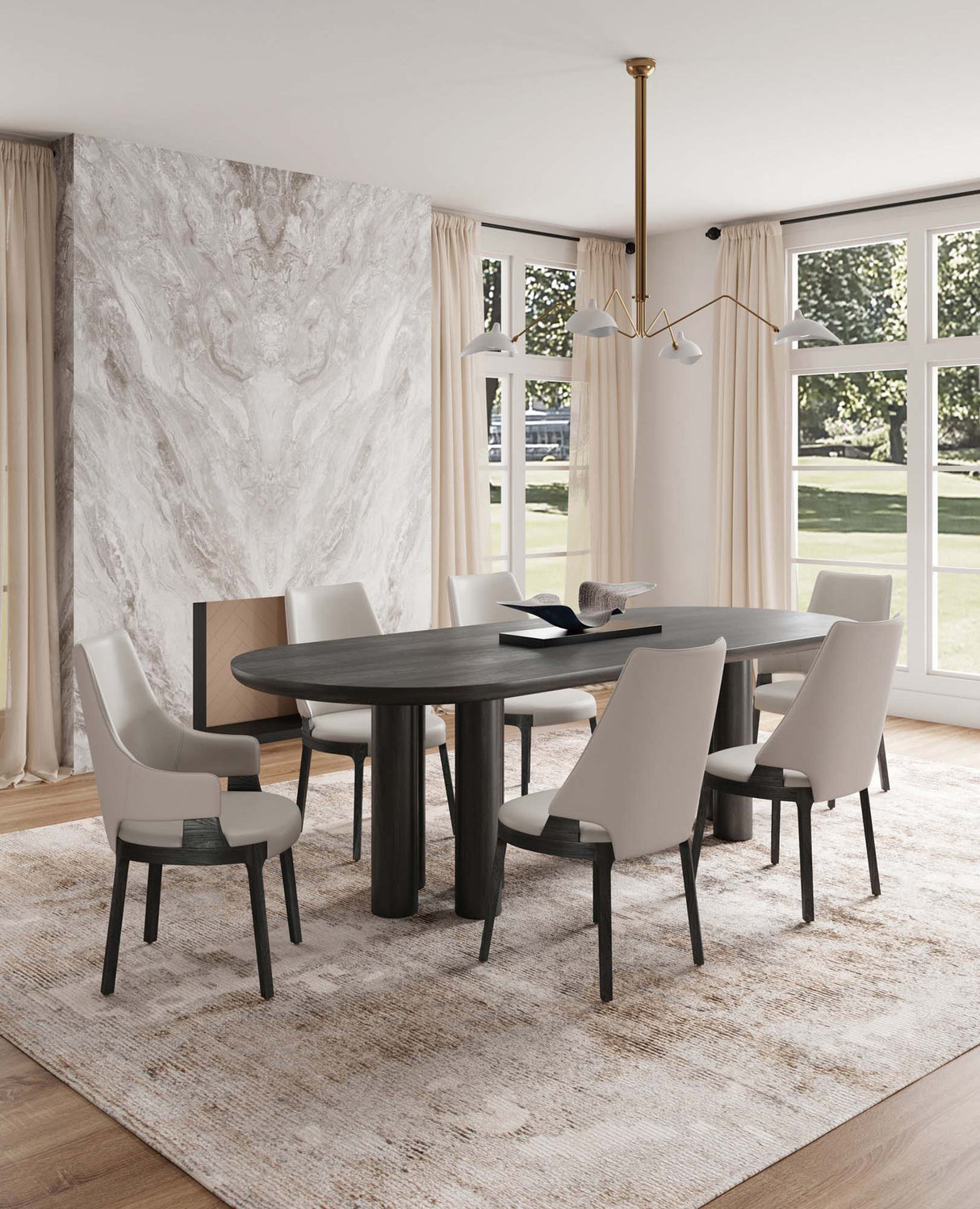 6-Piece Kara Dining Side and Arm Chairs in Light Grey by Manhattan Comfort at Eve Furniture