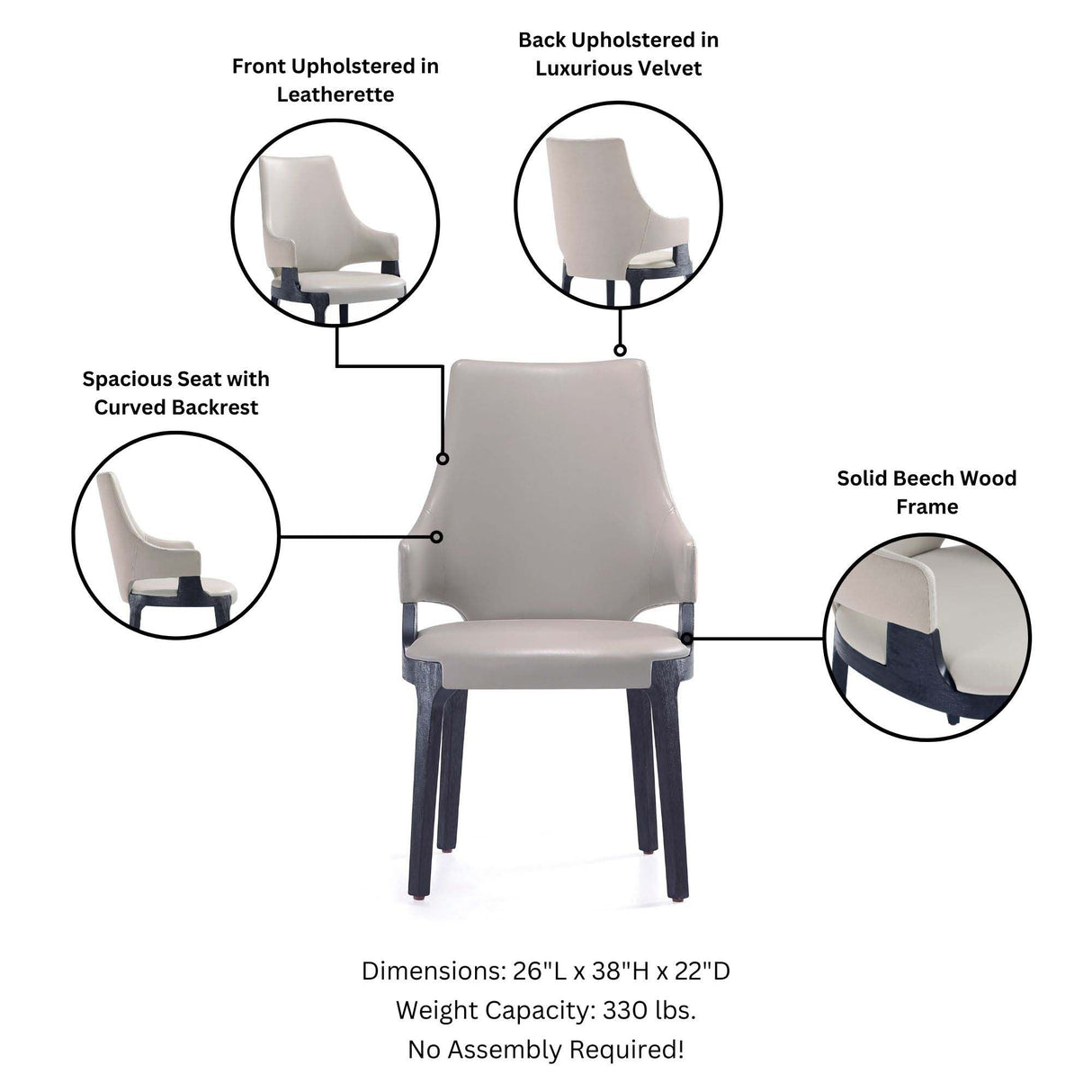 6-Piece Kara Dining Side and Arm Chairs in Light Grey by Manhattan Comfort at Eve Furniture