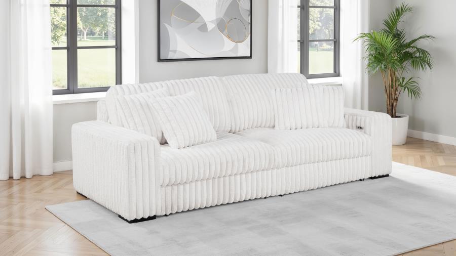 Jacana Corduroy Upholstered Dual Power Chaise Sofa Ivory by Coaster at Eve Furniture
