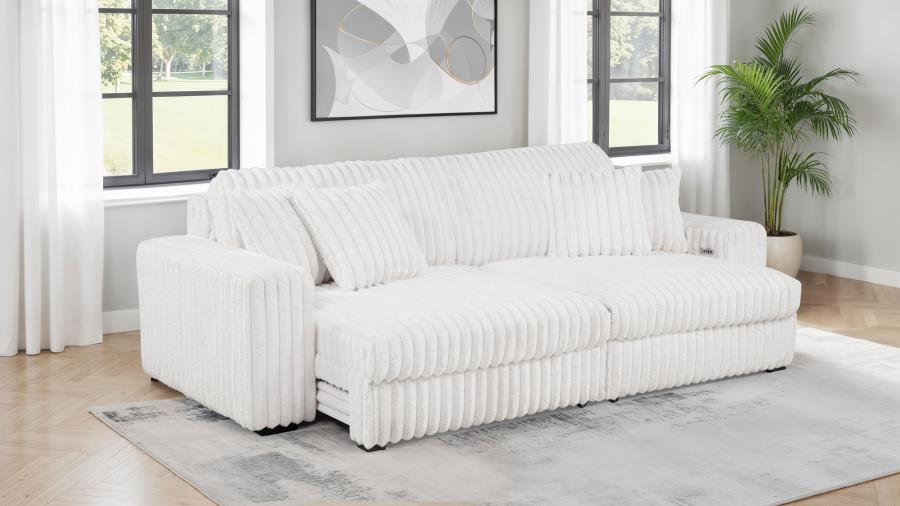 Jacana Corduroy Upholstered Dual Power Chaise Sofa Ivory by Coaster at Eve Furniture