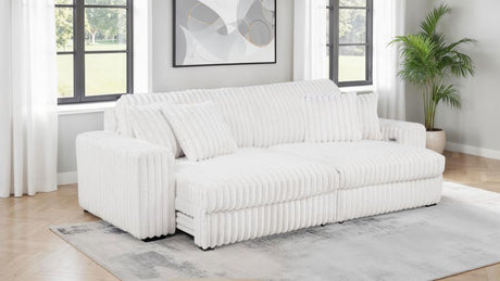 Jacana Corduroy Upholstered Dual Power Chaise Sofa Ivory by Coaster at Eve Furniture