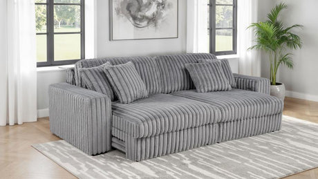 Jacana Gray Corduroy Upholstered Dual Power Chaise Sofa by Coaster at Eve Furniture