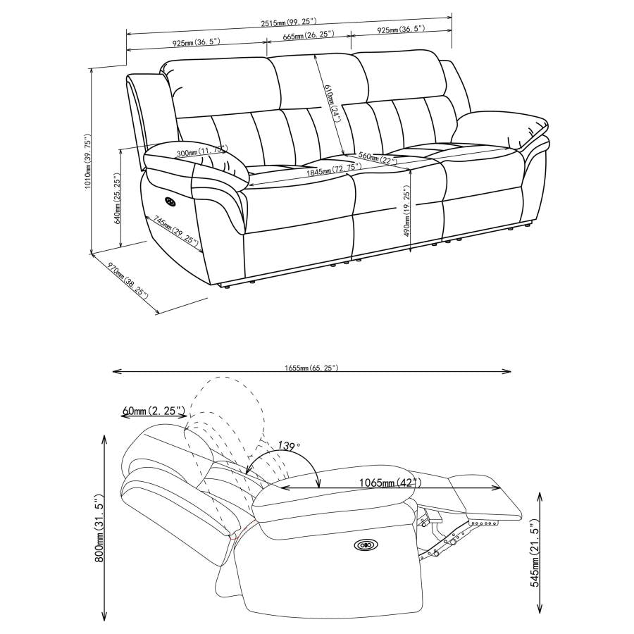 Bahrain Charcoal Upholstered Power Reclining Sofa