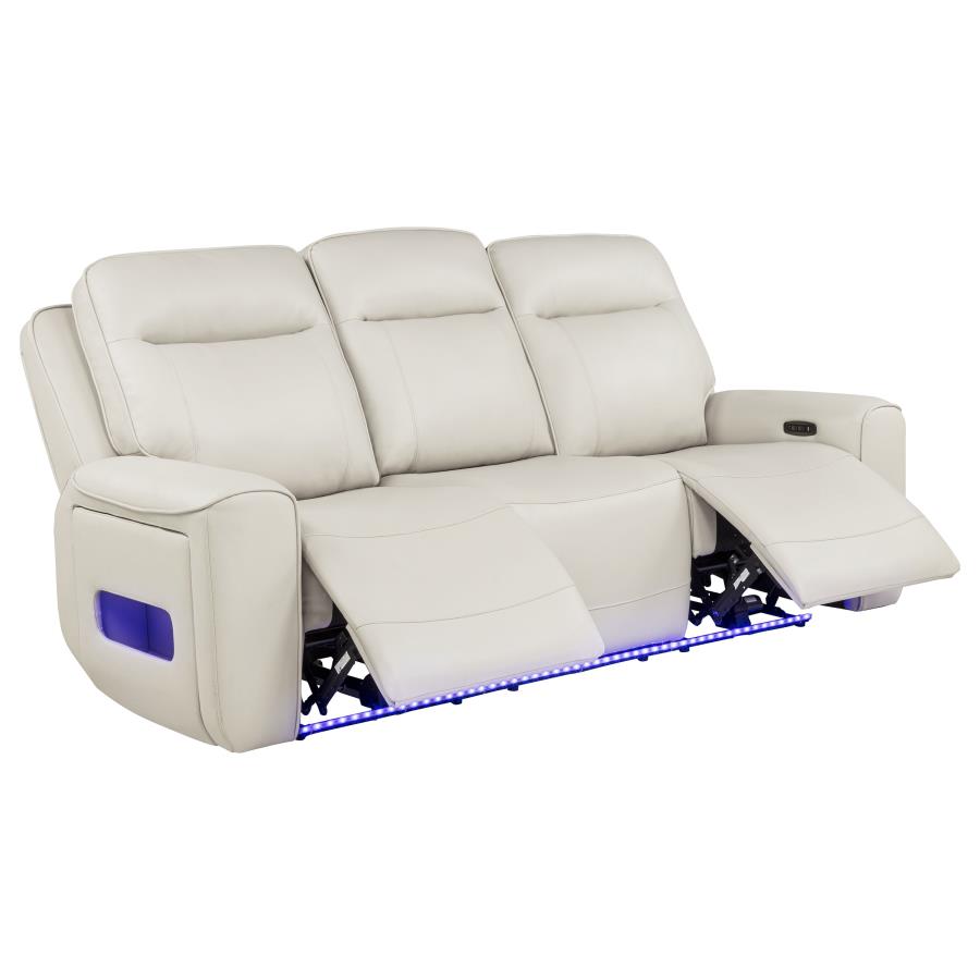 Rojas Greige Dual Power Reclining Sofa with Drop-Down Console by Coaster at Eve Furniture