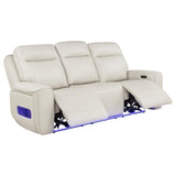 Rojas Greige Dual Power Reclining Sofa with Drop-Down Console by Coaster at Eve Furniture