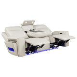 Rojas Greige Dual Power Reclining Sofa with Drop-Down Console by Coaster at Eve Furniture