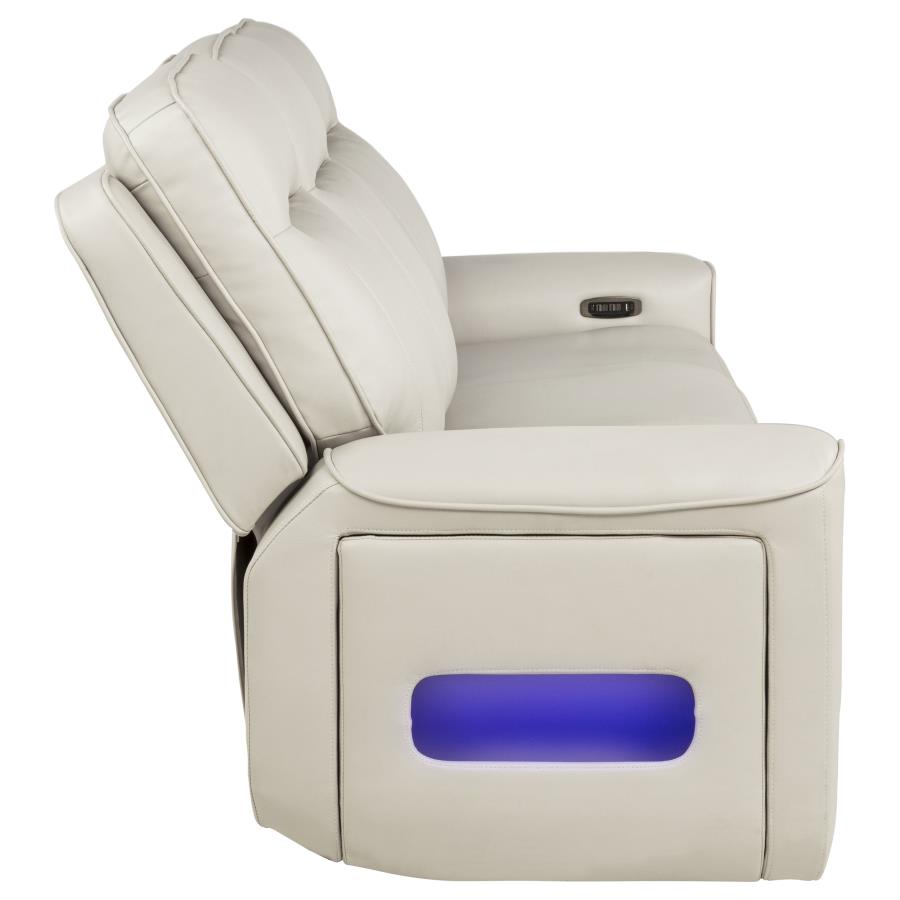 Rojas Greige Dual Power Reclining Sofa with Drop-Down Console by Coaster at Eve Furniture