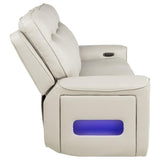 Rojas Greige Dual Power Reclining Sofa with Drop-Down Console by Coaster at Eve Furniture