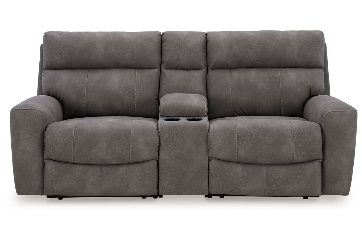 Next-Gen DuraPella Slate 3-Piece Power Reclining Sectional Loveseat with Console