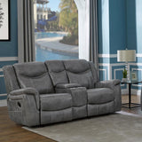 Conrad Gray Upholstered Motion Loveseat Cool by Coaster at Eve Furniture
