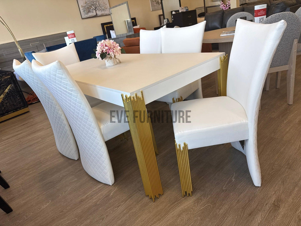 Glamor White/Gold 7-Piece Dining Room Set by New Era Innovations at Eve Furniture