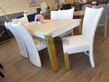 Glamor White/Gold 7-Piece Dining Room Set by New Era Innovations at Eve Furniture