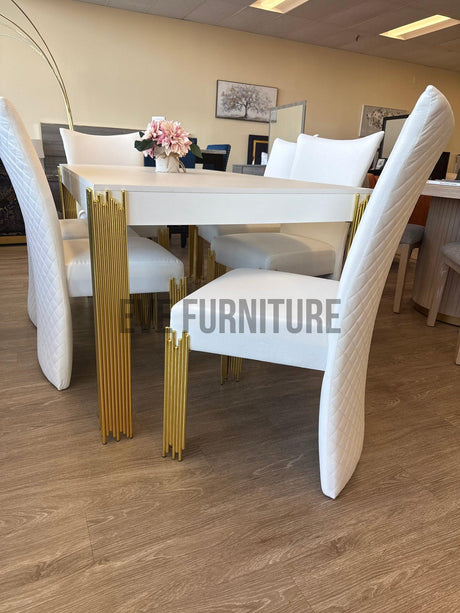 Glamor White/Gold 7-Piece Dining Room Set by New Era Innovations at Eve Furniture