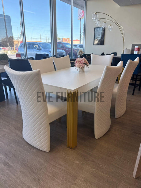 Glamor White/Gold 7-Piece Dining Room Set by New Era Innovations at Eve Furniture