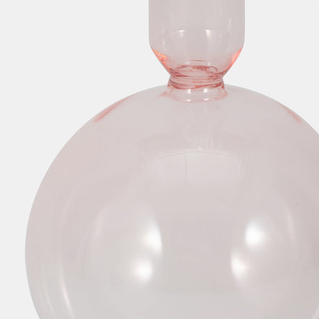 7" Glass Bubble Taper Candle Holder, Pink
