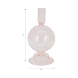 7" Glass Bubble Taper Candle Holder, Pink
