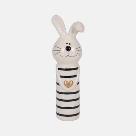 7" Lines Bunny With Gold Heart, White/black
