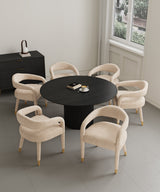 7-Piece Hathaway 59.05 Round Dining Set in Black with 6 Aspen Dining Chairs in Gold Dust by Manhattan Comfort at Eve Furniture