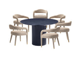 7-Piece Hathaway 59.05 Round Dining Set in Black with 6 Aspen Dining Chairs in Gold Dust by Manhattan Comfort at Eve Furniture