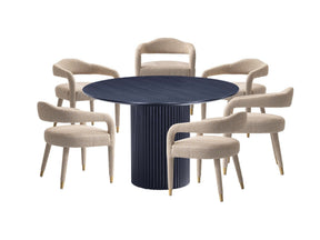7-Piece Hathaway 59.05 Round Dining Set in Black with 6 Aspen Dining Chairs in Gold Dust by Manhattan Comfort at Eve Furniture