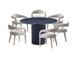 7-Piece Hathaway 59.05 Round Dining Set in Black with 6 Aspen Dining Chairs in Silver Lining by Manhattan Comfort at Eve Furniture