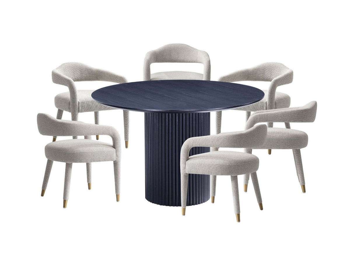 7-Piece Hathaway 59.05 Round Dining Set in Black with 6 Aspen Dining Chairs in Silver Lining by Manhattan Comfort at Eve Furniture
