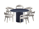 7-Piece Hathaway 59.05 Round Dining Set in Black with 6 Aspen Dining Chairs in Silver Lining by Manhattan Comfort at Eve Furniture