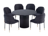 7-Piece Hathaway 59.05 Round Dining Set in Black with 6 Flor Dining Chairs in Black by Manhattan Comfort at Eve Furniture