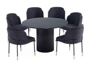 7-Piece Hathaway 59.05 Round Dining Set in Black with 6 Flor Dining Chairs in Black by Manhattan Comfort at Eve Furniture