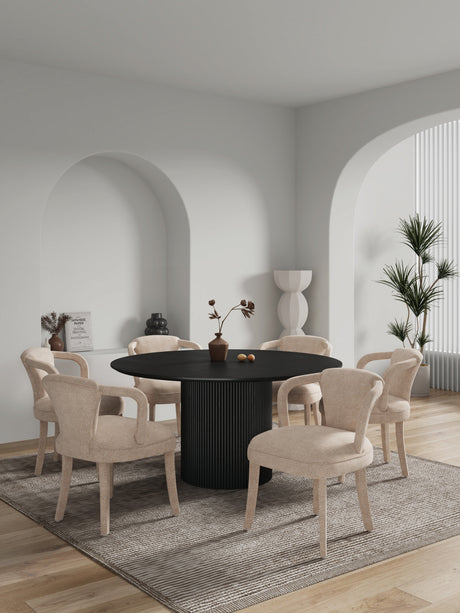 7-Piece Hathaway 59.05 Round Dining Set in Black with 6 Flor Dining Chairs in Grey by Manhattan Comfort at Eve Furniture