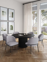 7-Piece Hathaway 59.05 Round Dining Set in Black with 6 Flor Dining Chairs in Grey by Manhattan Comfort at Eve Furniture