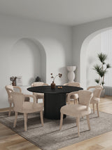 7-Piece Hathaway 59.05 Round Dining Set in Black with 6 Flor Dining Chairs in Grey by Manhattan Comfort at Eve Furniture