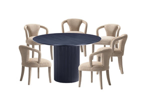 7-Piece Hathaway 59.05 Round Dining Set in Black with 6 Flor Dining Chairs in Grey by Manhattan Comfort at Eve Furniture